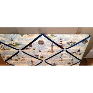 Memo/ Picture/ Notice Bulletin Board, Coastal Lighthouse fabric w criss cross